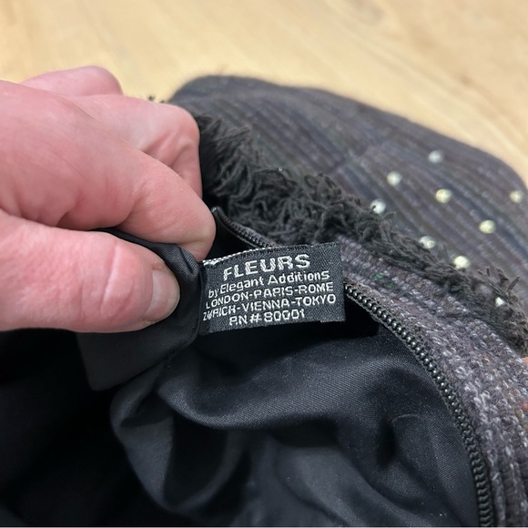 Fleurs By Elegant Additions Silk Black Embellished Tote Bag Purse - Picture 5 of 8